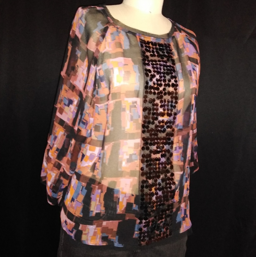 Vera Wang Sheer Sequin Dressy Top